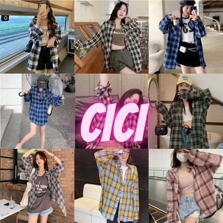 cici(NO.3017)Shirt plaid เสื้อเชิ้ตแขนยาวลายสก๊อต ทรงเบสิคใส่คลุมแมตช์หรือใส่เดี่ยวๆก็ชิคค