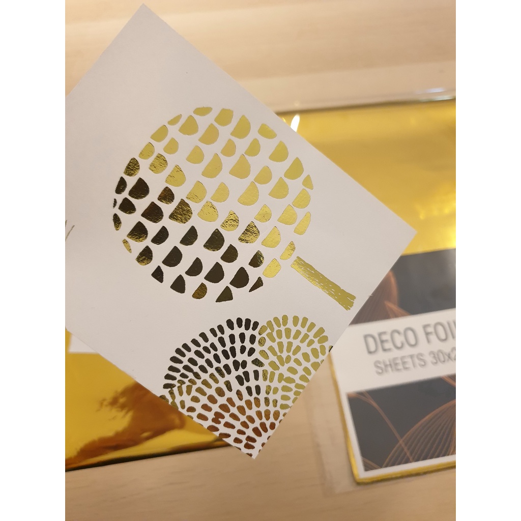 Foil transfer ฟอยล์เคลือบร้อน สีทอง Gold Foil เงางาม เคลือบง่ายบนหมึกพิมพ์เลเซอร์/โทนเนอร์ 32×20cm จำนวน10แผ่น/แพค