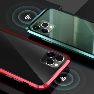 เคส iP คุณภาพสูงกระจกนิรภัยแม่เหล็กเคสป้องกันรอบด้านสำหรับ Iphone 11 Pro Max 12 mini 12 Pro Max X Xr Xs Max 8 7 ป้องกันรอยขีดข่วนและป้องกันการตกกระแทกแม่เหล็ก