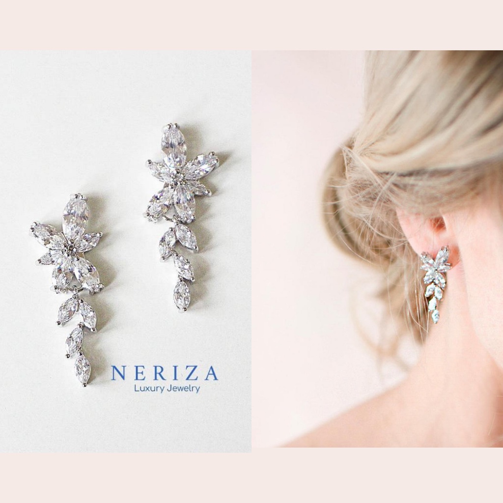 Neriza Jewelry/ ต่างหูเพชร ออกงานเพชรสังเคราะห์ประกายเทียบเท่าเพชรแท้ NE002