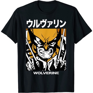 ผ้าฝ้ายคอกลมMarvel X-Men Wolverine Kanji Blades Pose เสื้อยืดกราฟฟิค - เสื้อยืดผู้ชาย - เสื้อยืดผู้หญิง - เสื้อยืดผู้ชาย