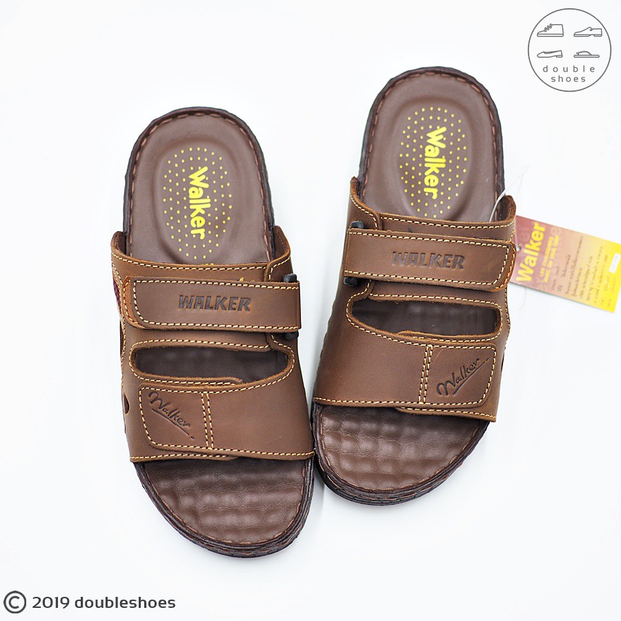 Walker รองเท้าแตะหนังแท้  พื้นนุ่ม งานเย็บ รุ่น WB723 สีน้ำตาล ไซส์ 40-46