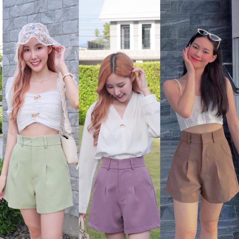 🌈 กางเกงขาสั้นผู้หญิง เอวสูง ทรงสวย เอวเล็กสะโพกใหญ่ใส่ได้ มีไซส์ให้เลือก xs-xl