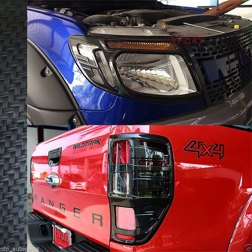 (1ชุด) ชุดครอบไฟหน้า+ท้าย ฟอร์ด เรนเจอร์ 2012 - 2015 ลายคาร์บอนเคฟล่า FORD RANGER PX ครอบไฟรถยนต์ ของแต่งฟอร์ด