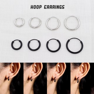 WFH ต่างหูห่วง classic hoop earrings ขอบหนา 1.5 mm. สีดำ | เงิน