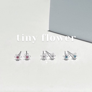 🔥ใส่โค้ด VCTLH ลด15%🔥/  tiny flower crystal earring / ต่างหูดอกไม้จิ๋ว ต่างหูเงินแท้925  ต่างหูดัดลวดรูปดอกไม้