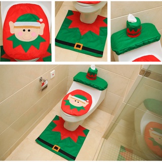 3p Santa Commode Set Toilet Seat Cover Rug Christmas Holiday Bath Decor Bathroom 