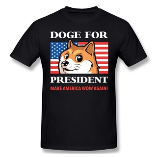 เสื้อยืดสีขาวเสื้อยืดแขนสั้น ผ้าฝ้ายแท้ พิมพ์ลาย Doge For President Homme โอเวอร์ไซซ์S-4XL