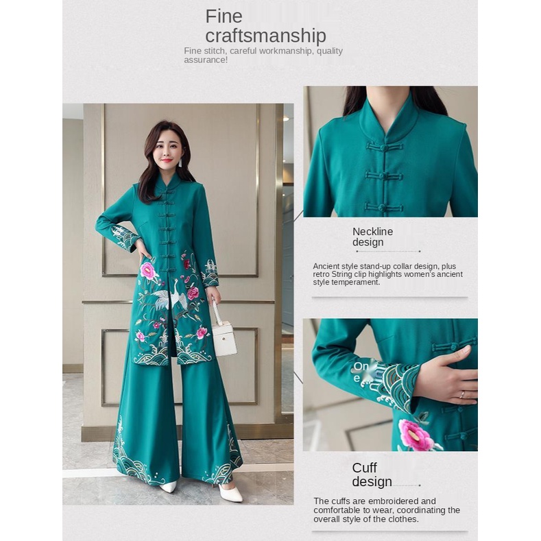 ชุด Hanfu Midi Qipao สไตล์จีนวินเทจ สำหรับผู้หญิง ชุดสองชิ้นแบบดั้งเดิม Tang - รูปที่ 5