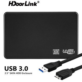 Hdoorlink กล่องฮาร์ดไดรฟ์ภายนอก SSD SATA เป็น USB3.0 HDD 2.5 นิ้ว พร้อมสายเคเบิล Usb 3.0 2.0 ABS สําหรับคอมพิวเตอร์ แล็ปท็อป