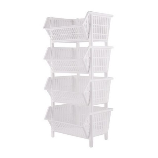 พร้อมส่ง ชั้นวางของพลาสติก 4 ชั้น ตะแกรงวางของทรงเหลี่ยม - รูปที่ 2