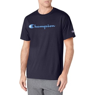 เสื้อยืดวินเทจ100%cotton เสื้อยืดผู้ชายแฟชั่น Champion Mens Clic T-Shirt, Screen Print Script, Navy-586506, 2X- Large m