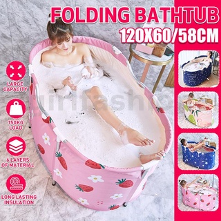 Girlfashion Portable Folding Bathtub Bath Tub Large Double Adults for Shower Soaking Spa Bath Bucket With Aluminum Metal Frame 120*60*80cm