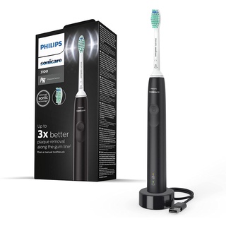 Philips Sonicare 3100 Series แปรงสีฟันไฟฟ้า พร้อมเทคโนโลยีเสียง และเซนเซอร์แรงดัน และหัวแปรงแสดงสถานะ Hx3671/14 สีดํา