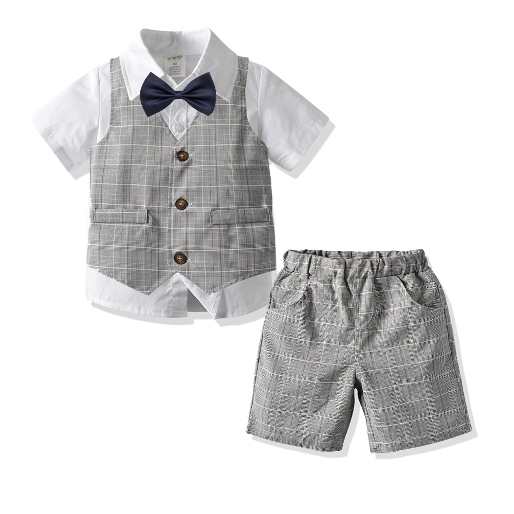 new born baby boy gentleman suit set cotton shirt vest pant with tie