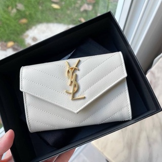 (ผ่อน0%) กระเป๋าใส่บัตร YSL small wallet white - หนังแท้ สีขาวอะไหล่ทอง