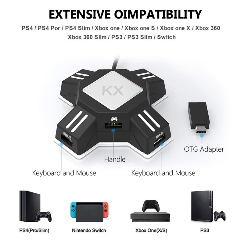 ตัวแปลงคีย์บอร์ดและเมาส์ KX เหมาะสําหรับสวิตช์ / Xbox / PS5 / PS4 / PS3 gamepad สําหรับอุปกรณ์เสริมค
