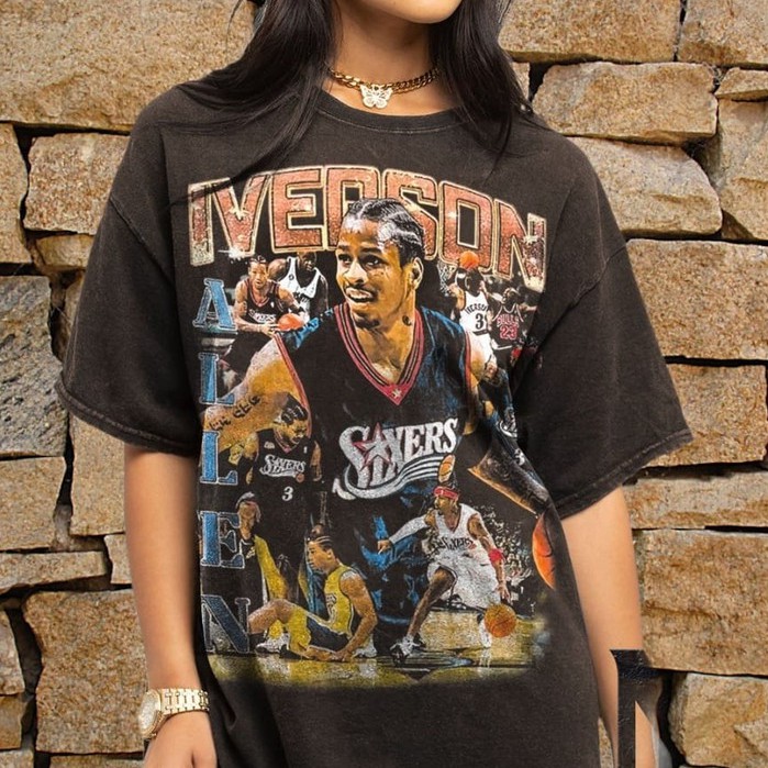 Allen Iverson BasketBall Oversize Vintage Wash Tshirt, Allen Iverson NBA Vintage Wash เสื้อยืดขนาดให