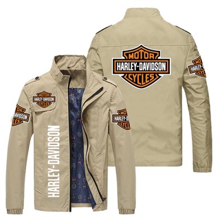 Harley-Davidson LOGO Jacket Car Shop Workwear European American IRON883/1200 STREET750 DYNA Fat bob 114 FORTY-EIGHT street bob BREAKOUT LOW RIDER ROAD KING GLIDE SOFTAIL STANDARD  ULTRA Limited Sportster Casual Plus Size Loose Thin Stand-Up Collar Zip