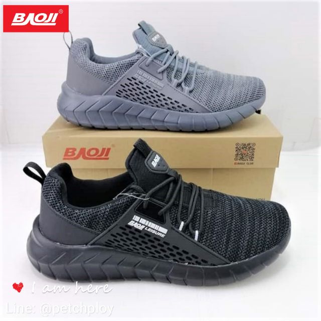 (BJM306) BAOJI รองเท้าผ้าใบบาโอจิ สำหรับผู้ชาย รุ่นใหม่ สีดำ/สีเทา Size 41-45