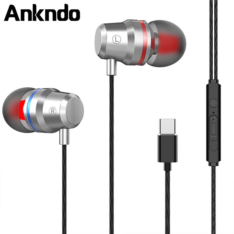Ankndo หูฟังสเตอริโอ แบบมีสาย Type-C เสียงเบสหนักมาก สําหรับเล่นกีฬา