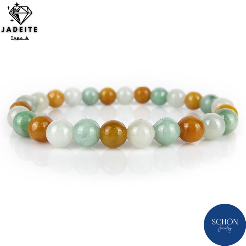 สร้อยข้อมือหยกฮกลกซิ่ว ข้อมือ หยก 3 สี ( Jadeite Type A ) ธรรมชาติ หยกแท้ 100 กำไลข้อมือ กำไลหิน กำไล MXJA-83K