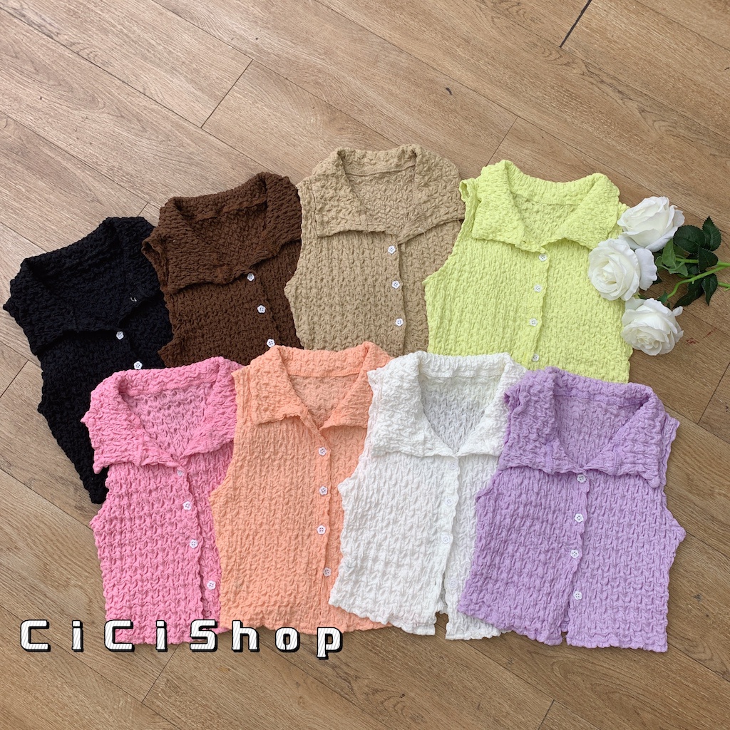 Cicishop(112)เสิ้อแขนกุด คอปก กระดุมผ่ากลางน่ารักมากดูแพง ทรงน่ารักเข้ากับเนื้อผ้า
