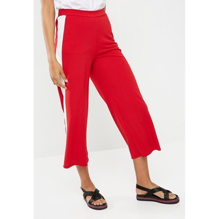 Wide leg pant with side stripe - red