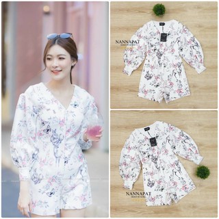 Playsuitเพย์สูทพิมพ์ลายสัตว์กระดุมหน้า