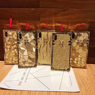 For iPhone X XS Max XR 6 6S 7 8 Plus Gold Casing Square Glitter Phone Case