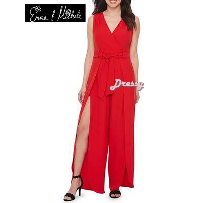 emma and michele sleeveless belted jumpsuit