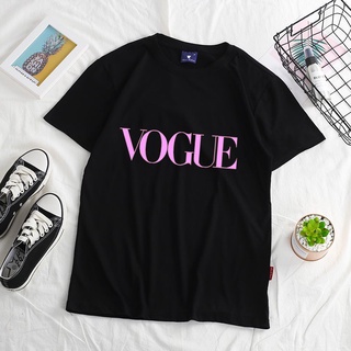 KL READY STOCK ใหม่สีลูกอมเสื้อยืดผ้าฝ้ายเสื้อยืดคู่ขนาดใหญ่ VOGUE พิมพ์กราฟิกแขนสั้นอเนกประสงค %3p