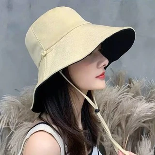 MOJU หมวกบักเก็ต Bucket สีพื้น ใส่ได้ 2 ด้าน หมวกมีเชือกรัดคาง หมวกแฟชั่น
