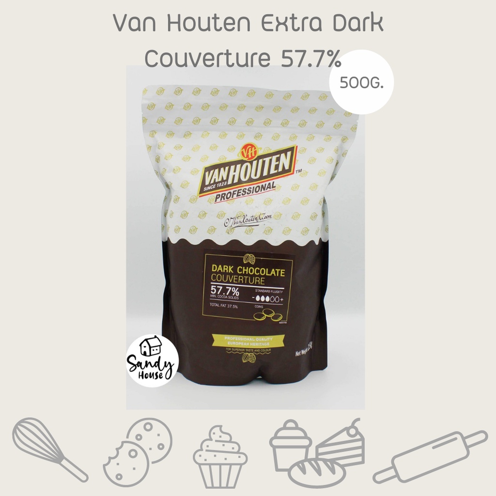 ช็อคโกแลตแท้ Van Houten Extra Dark Couverture 57.7% [500กรัม] **แบ่งขาย**