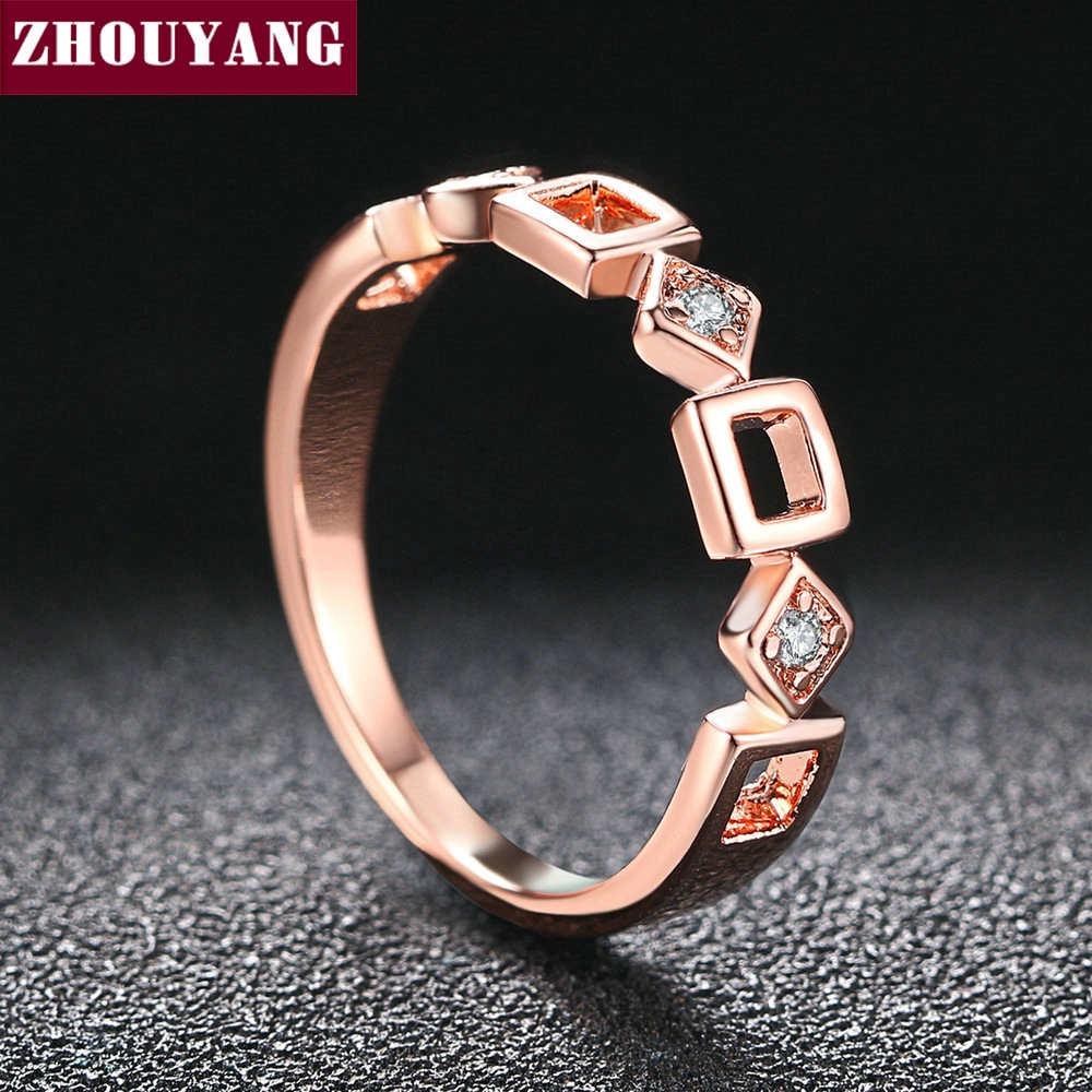 คริสตัลคุณภาพสูงสุด ZHOUYANG ZYR183 โอลิเวอร์แหวนใบ Rose Gold สีออสเตรียขนาดเต็ม