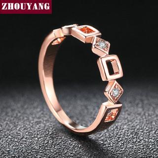 คริสตัลคุณภาพสูงสุด ZHOUYANG ZYR197 กระชับแหวนคริสตัล Rose Gold สีออสเตรียขนาดเต็ม