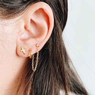 Tiny Cross Studs, 18K Gold Plated Sterling Silver Earrings E0015 | เงินแท้ 925 ชุบทองเเท้ 18 กะรัต