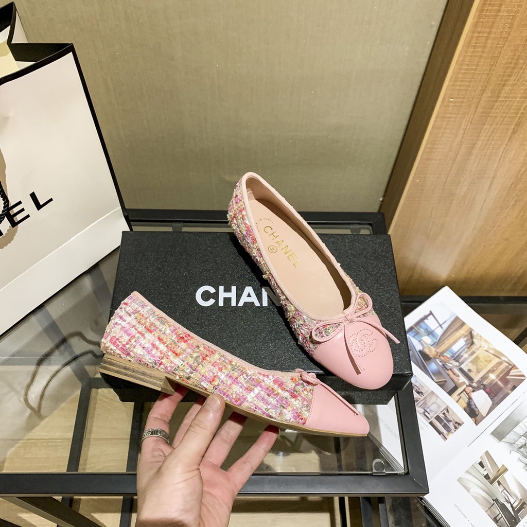 รองเท้าส้นแบน Chanel รองเท้าบัลเล่ต์โบว์
