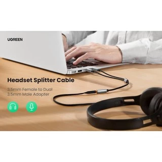 UGREEN รุ่น AV140 สายAUX3.5 Splitter แยกเสียงและไมค์ AUX3.5 Female to 2 Male สายยาว 20cm