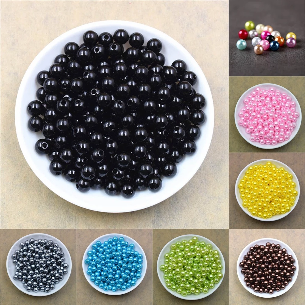 St.kunkka 400/100Pcs 3-12 มม.ลูกปัด อะคริลิค ไข่มุกจำลองอะคริลิคทรงกลม สำหรับทำเครื่องประดับ ขนาด