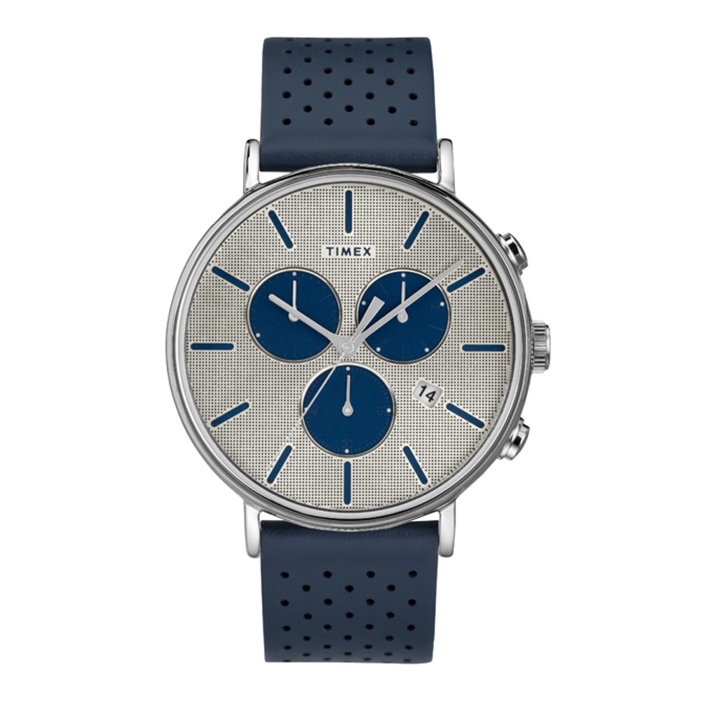 Timex TW2R97700 Fairfield นาฬิกาข้อมือผู้ชาย สายหนัง สีน้ำเงิน หน้าปัด 41 มม.