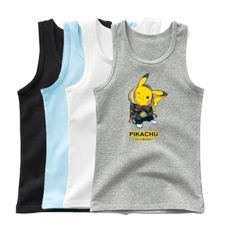 เสื้อกล้ามเสื้อกีฬาผ้าฝ้ายพิมพ์ลายการ์ตูน Pikachu แฟชั่นสําหรับเด็ก