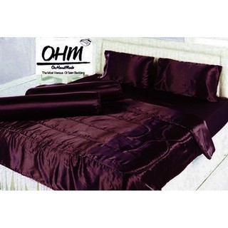 OHM ผ้าปูที่นอน ผ้าเครปซาติน 220 เส้น ขนาด 6 ฟุต 5 ชิ้น (สีเบอร์กันดี)