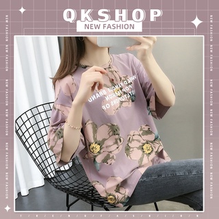 QKshop OMG สวยตาแตก🎁♥️ เสื้อยืดสไตล์มินิมอล ลายดอกไม้ตั้ลร้าคมา กแม่🌈🙂 แมทช์ง่าย ใส่ได้ทุกวันเลยพี่ขาา 🍊🍑