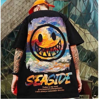 🔥ส่งไวจากไทย🔥【 3 สี】เสื้อยืดทรงหลวม สไตล์ฮิปฮอป ลายปีศาจน้อยแสยะยิ้ม ทรงหลวม สีขาว ,ไซซ์ M
