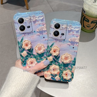 Flowers Pattern Casing for VIVO V25 Pro 5G V25e Y16 Y35 Y22 Y22s เคส Glossy Blu-ray Rhinestones Phone Case TPU Shockproof Protective Phone Back Cover