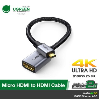 UGREEN รุ่น 10553 อะแดปเตอร์ Micro HDMI to HDMI Male to Female รองรับ 4K 3D 1980x1080 Ethernet ARC