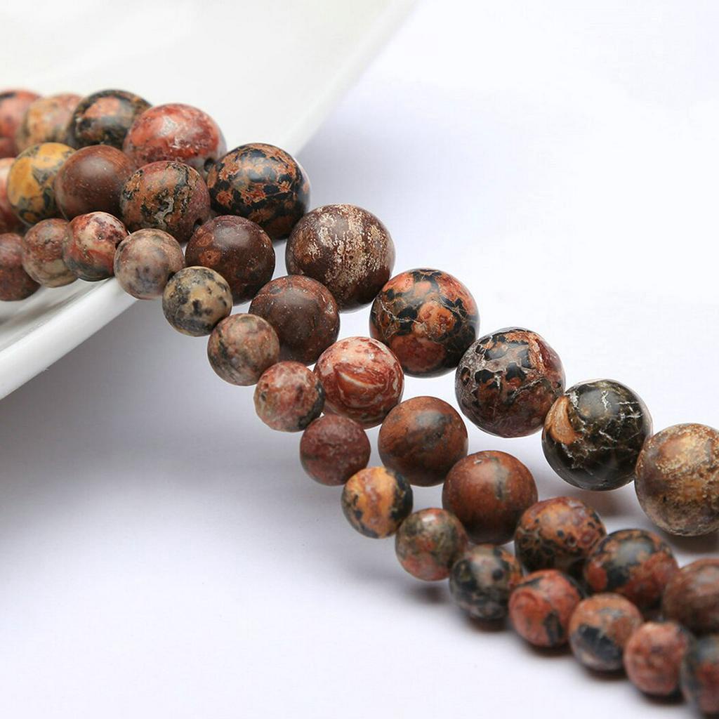 Natural Leopardskin Jasper 4-12 มม.รอบลูกปัดอัญมณีสําหรับเครื่องประดับทําสร้อยคอสร้อยข้อมือ 15 นิ้ว