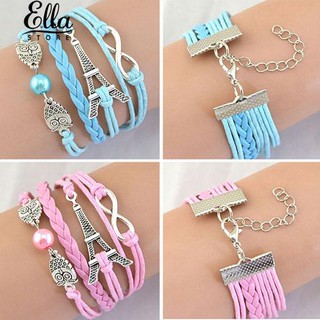 ผู้หญิงหลายชั้น Owl Eiffel Tower Charm กำไลหนัง Faux