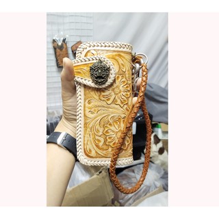 กระเป๋าหนังแท้ตอกลายHandmade รุ่นTฺB01 แถมฟรีสายหนังถัก ฟรีหมุดข้างกระเป๋า